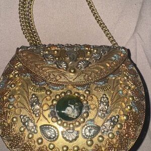 Gold and Green Embellished Women's Clutch
